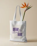 Dream Big Work Hard Typographic Tote Bag | Baskılı Kanvas Çanta