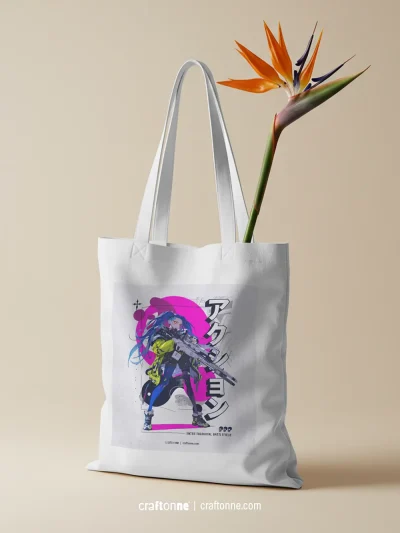 Digital Action Anime Tote Bag | Baskılı Kanvas Çanta