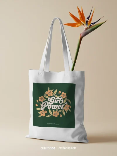 Girl Power - Floral Tote Bag | Baskılı Kanvas Çanta