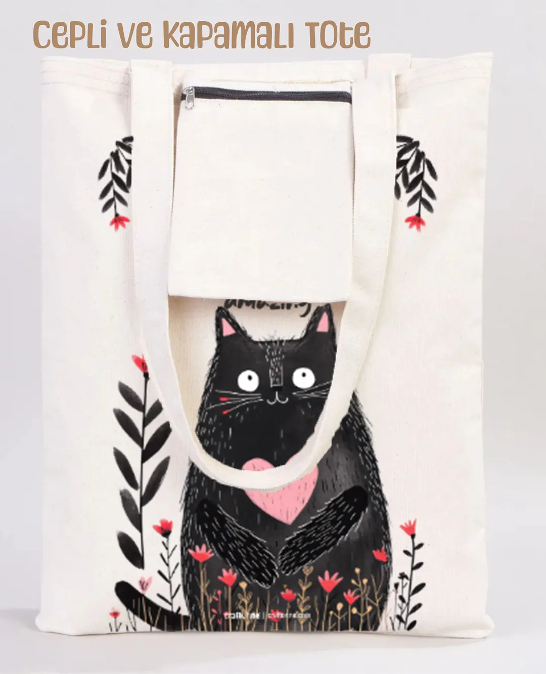 Mom Cat Tote Bag | Baskılı Kanvas Çanta - Görsel 4