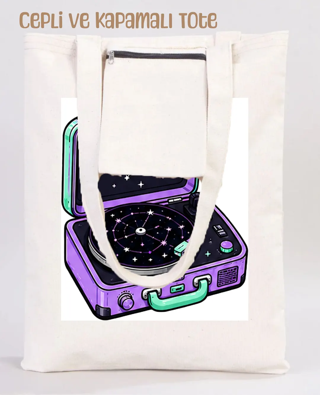 Cosmic Vinyl Tote Bag | Baskılı Kanvas Çanta - Görsel 4