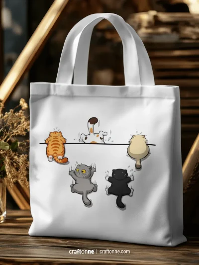 Climbing Cats Tote Bag | Baskılı Kanvas Çanta
