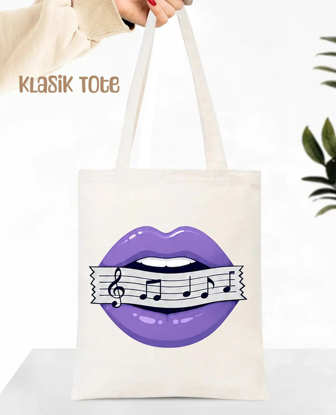 Rhythm Lips Tote Bag | Baskılı Kanvas Çanta - Görsel 2