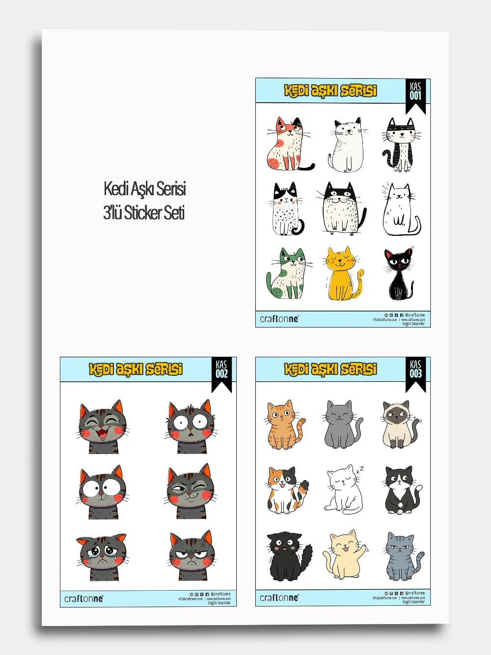 Kedi Aşkı Serisi Sticker ve Rozet Kombin Seti | 5 Parça
