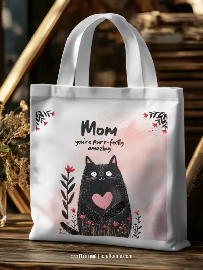Mom Cat Tote Bag | Baskılı Kanvas Çanta