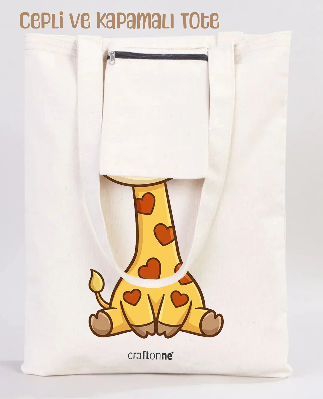 Happy Giraffe Tote Bag | Baskılı Kanvas Çanta - Görsel 4