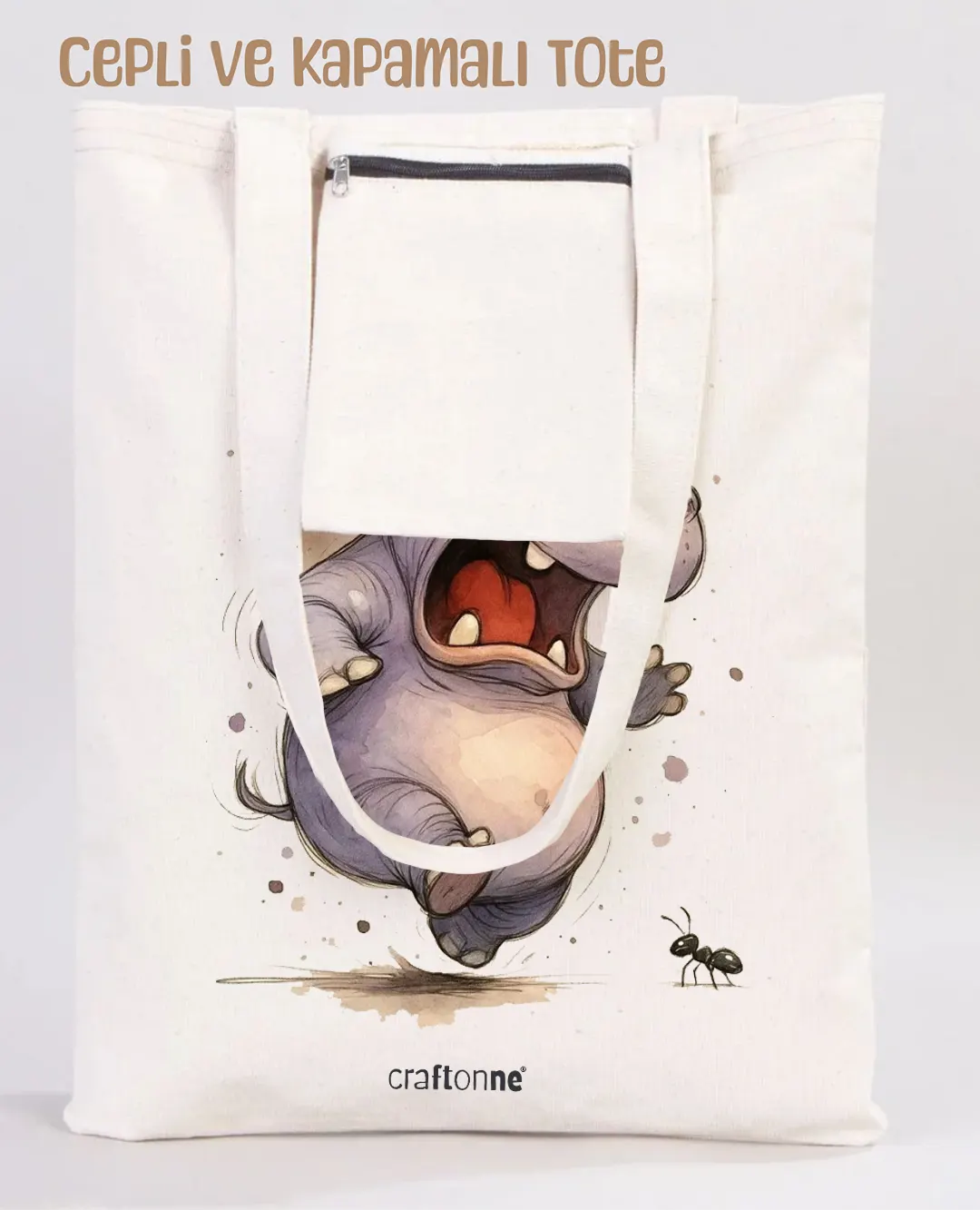Karıncadan Korkan Hipo Tote Bag | Baskılı Kanvas Çanta - Görsel 3