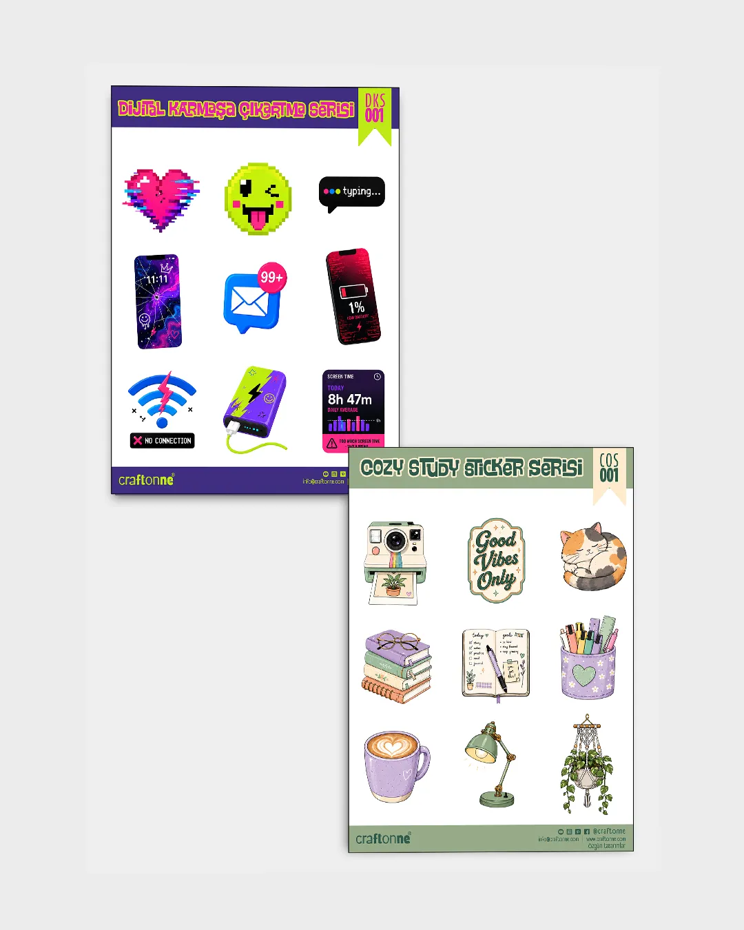 Dijital Karmaşa ve Cozy Study Sticker Seti | 2 A5 Sticker Seti